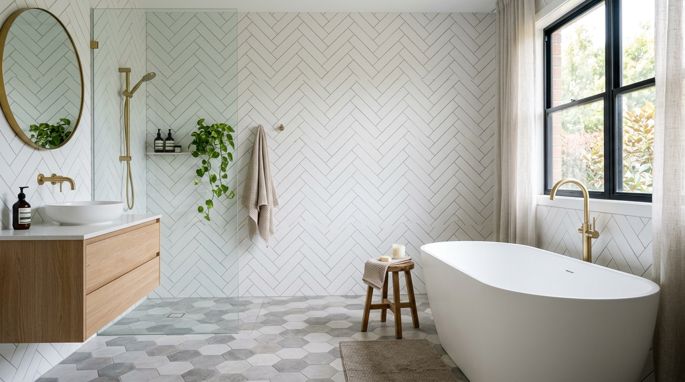 Bathroom with stylish tile selection