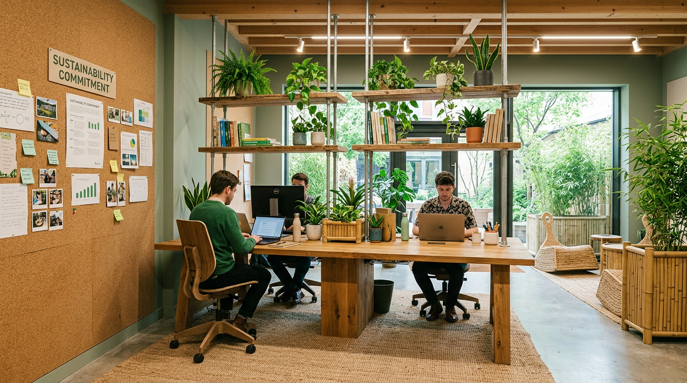 Sustainable eco-friendly office with green decor