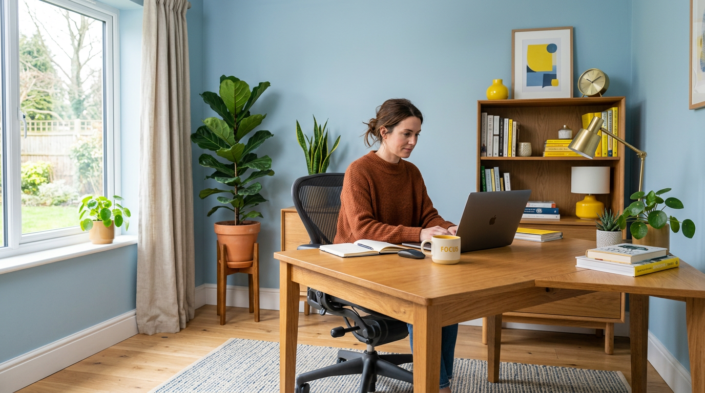 Home office with psychologically optimized color palette