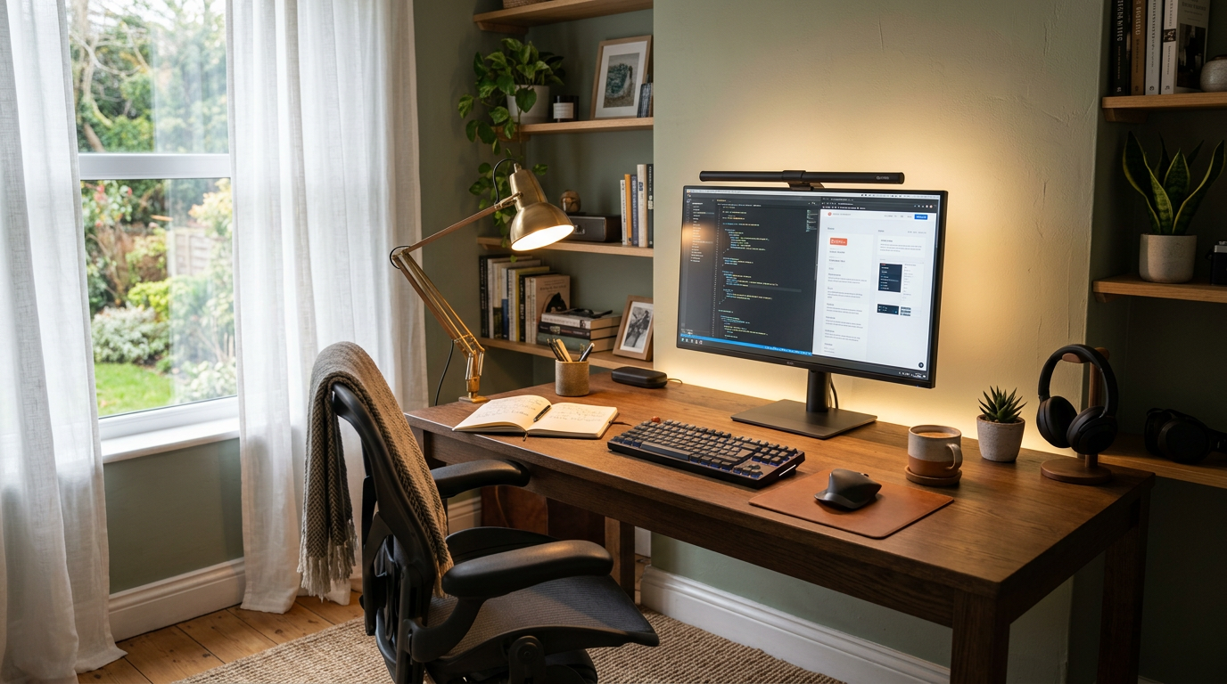 Home office with proper task and ambient lighting