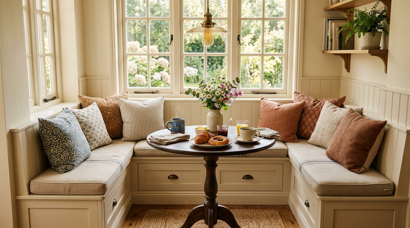 Cozy breakfast nook with bench seating