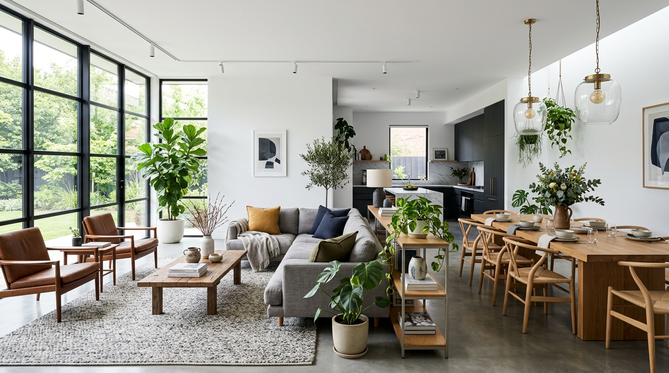Open plan living room with defined zones